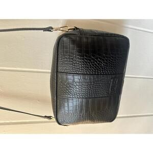 Pom Pom London City Bag Black Croc Embossed Leather Crossbody Bag Purse Gorgeous